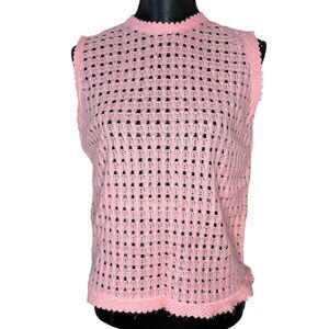 Sweater Vest Vintage Tank Sleeveless Open Knit Weave Acrylic Vtg Pink Size Small